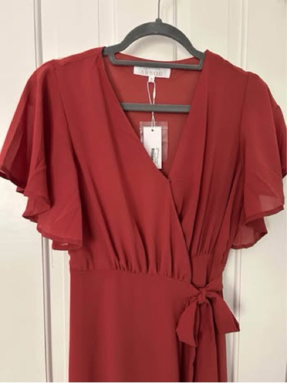 Arbor Rust Red Wrap Midi Dress